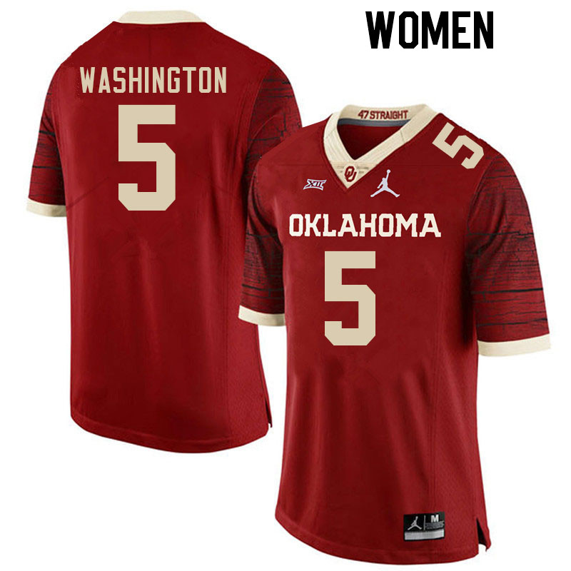 Women #5 Woodi Washington Oklahoma Sooners College Football Jerseys Stitched-Retro